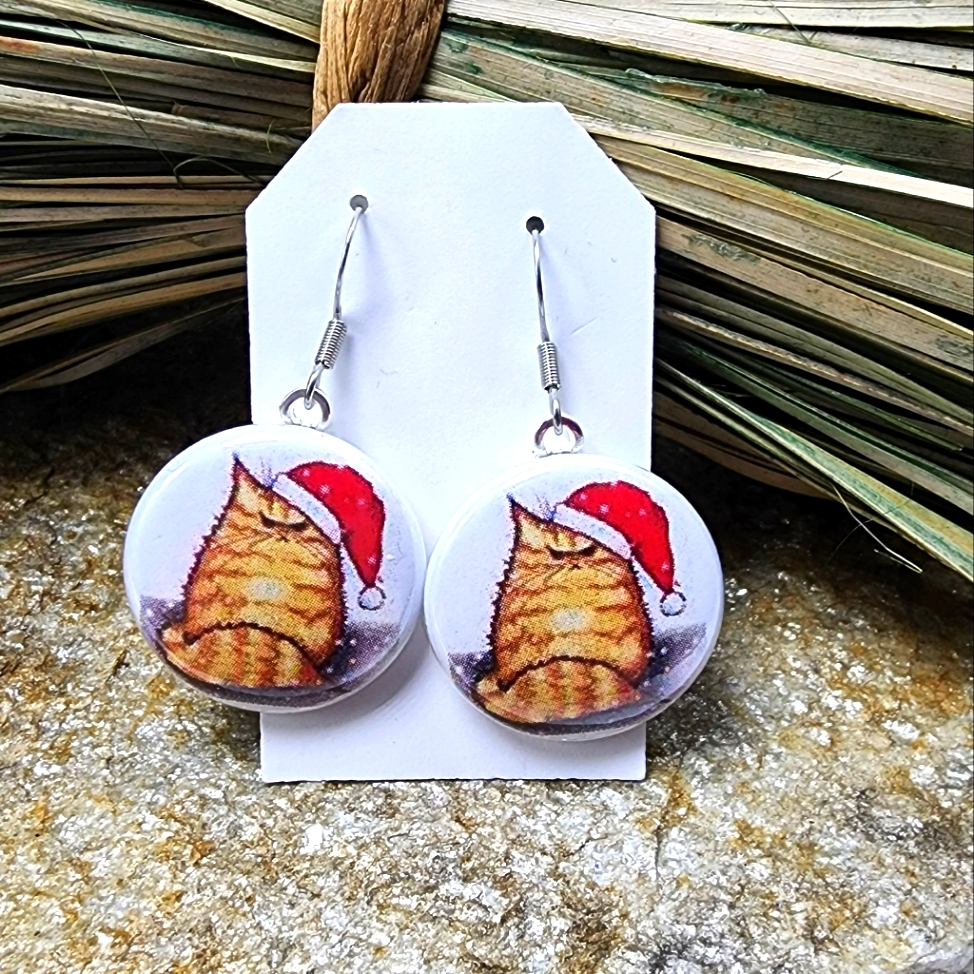 Christmas Cranky Cat Earrings Holiday Seasonal Cat Lady Jewelry Handmade Holiday 15$